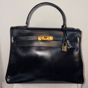 HERMÈS Kelly 32 Bag Black Box Leather GHW Vintage